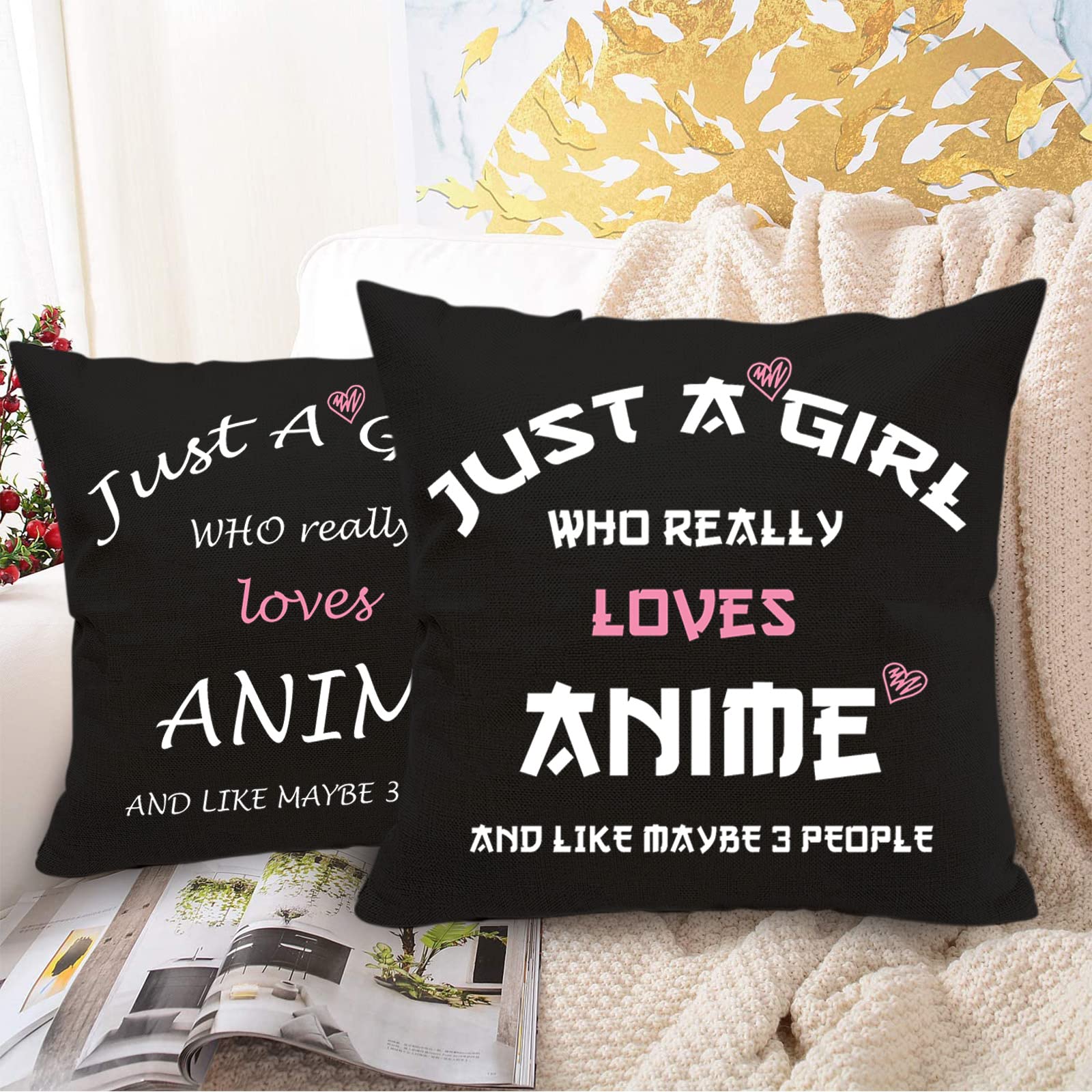 Anime Throw Pillow Cover 18x18 Inches - Double Sided Printed Anime Lover Gift for Girls & Fans (Black) - Perfect for Bedroom Decor, Anime Themed Parties & Cosplay Gifts