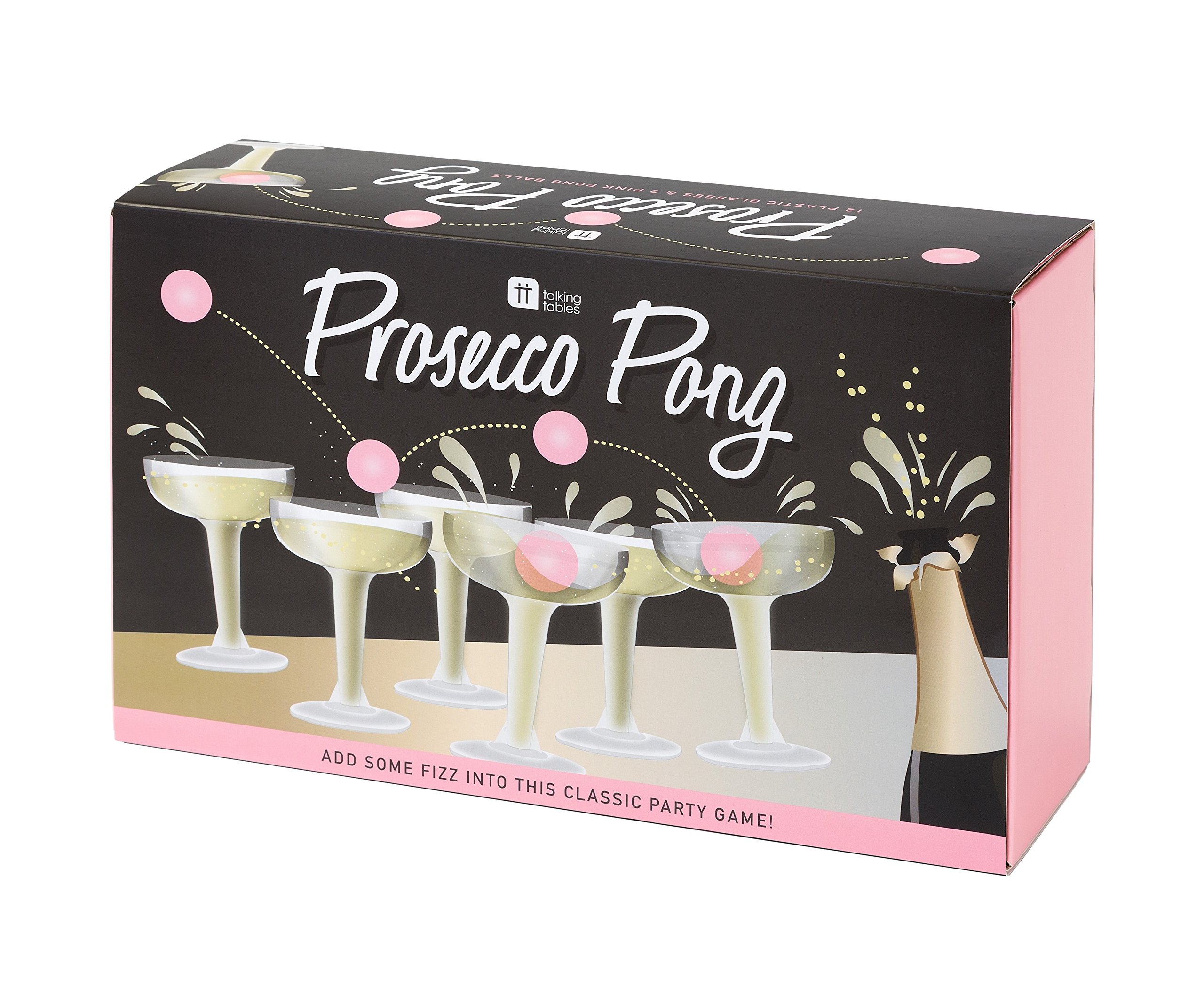 Talking Tables Prosecco Pong Drinking Party Game Set with 12 Glasses & Balls - Fun Adult Drinking Game for Bachelorette Parties, Girls Night Out, Birthday Celebrations, Bridal Showers, New Year's Eve & Christmas Gatherings - Perfect for Cocktail Parties & Social Events