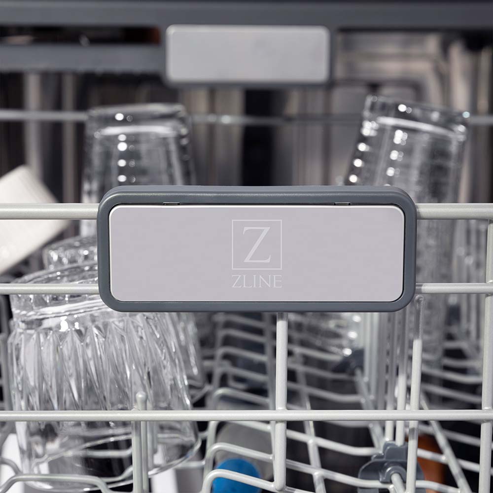 ZLINE Autograph Edition 24 Inch Stainless Steel Dishwasher with Polished Gold Handle - 3rd Rack, Top Touch Controls, 45dBA Ultra Quiet - Perfect for Modern Kitchens & Open Concept Homes (Model DWMTZ 304 24 G)