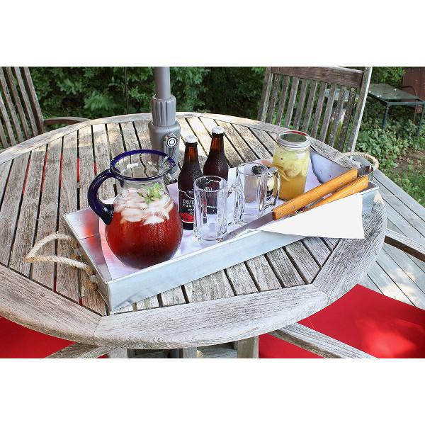 Galvanized Metal Tray with Rope Handles - Rustic Farmhouse Serving Tray for Kitchen, Dining, or Outdoor Picnics