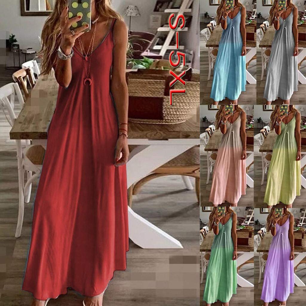 COOKI Women's Boho Tie Dye Maxi Dress - Sleeveless V-Neck Loose Casual Long Dress for Plus Size | Summer Beach Wear, Vacation Outfit, Festival Fashion
