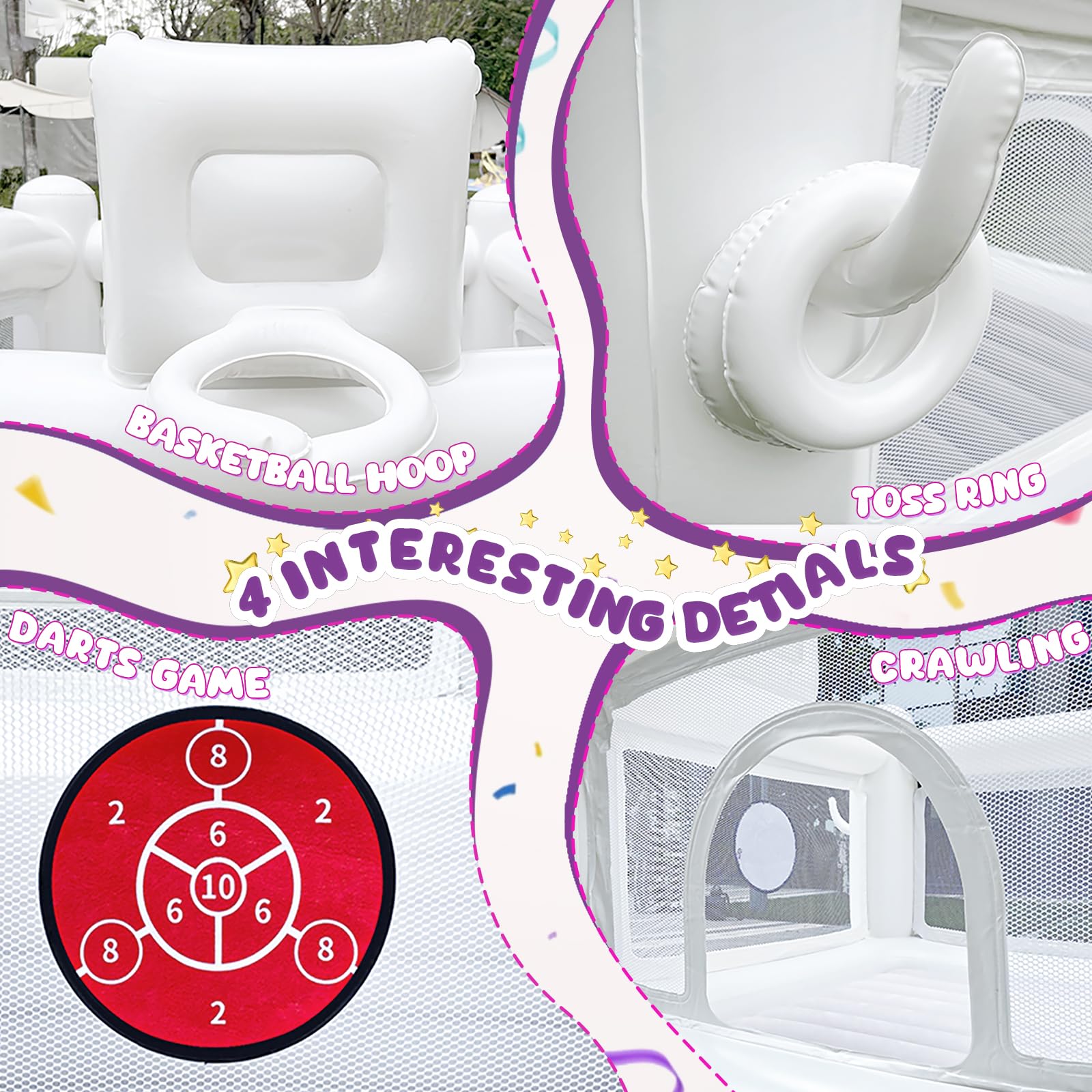 White Bounce House for Kids 3-6 Years Old | Inflatable Castle Playhouse with Ball Pit | Includes Air Pump | Easy Setup & Storage | 58.2