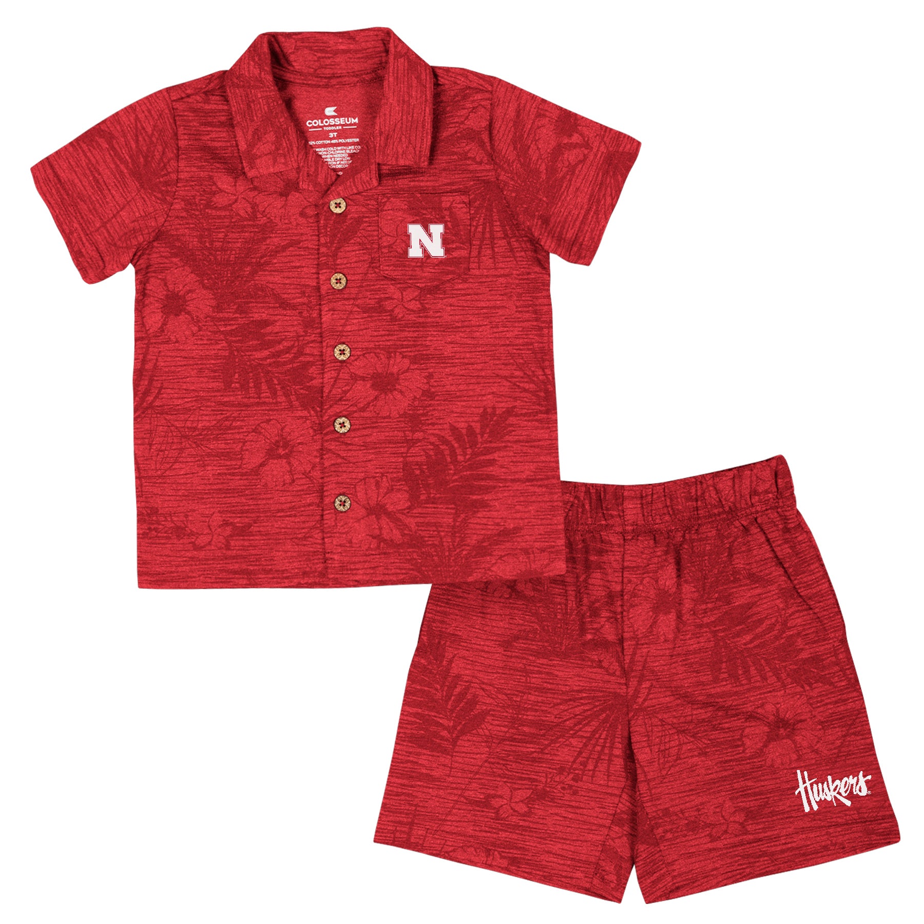 Nebraska Huskers Toddler Boys' Shorts & Button-Up Shirt Set - Comfortable Cotton Outfit for Game Day, Playdates & Casual Wear