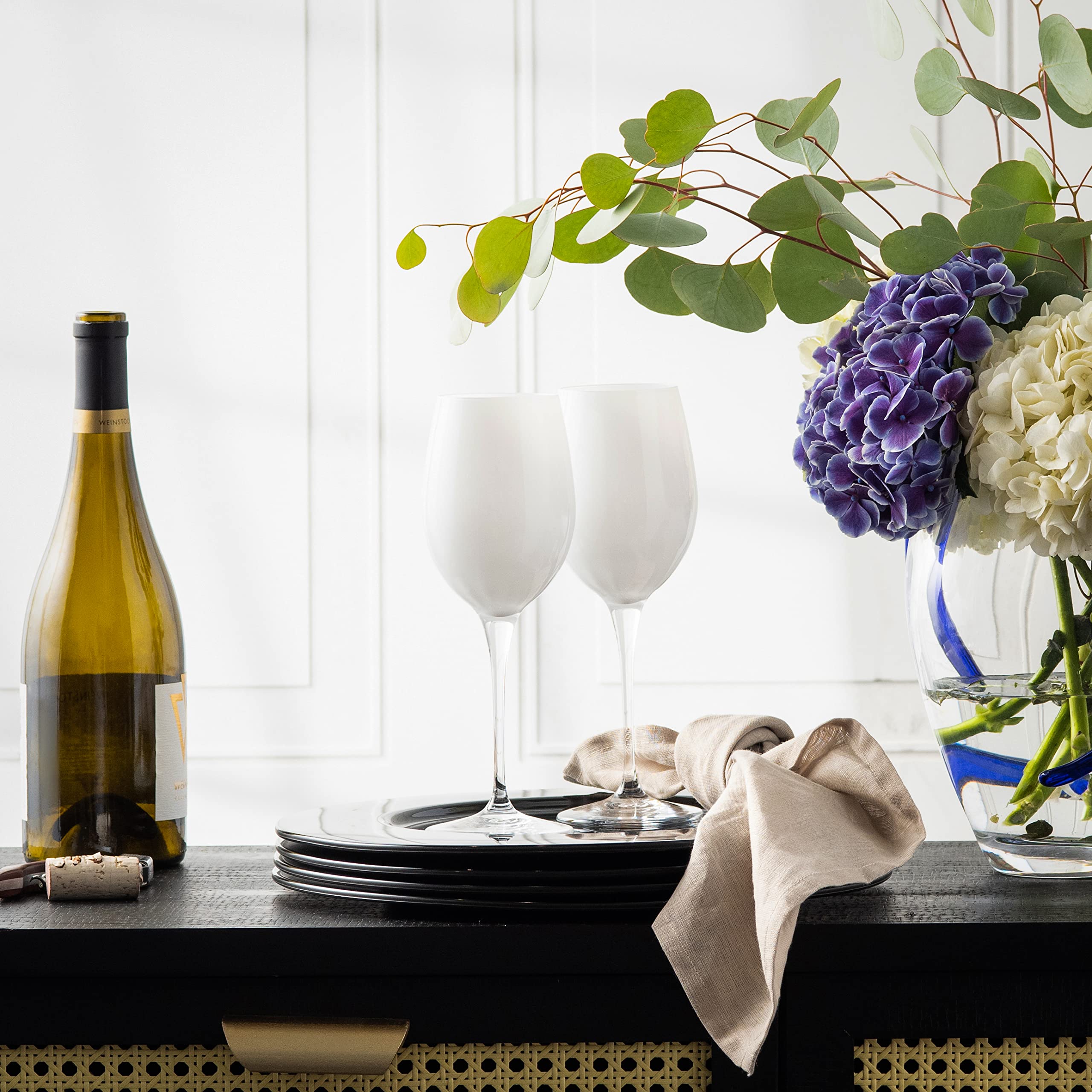 Premium Barski Crystal Goblet Set - 6 Elegant 14oz White Wine Glasses, Water Glasses & Stemware in Opal White - Handcrafted in Europe - Perfect for Fine Dining, Wedding Gifts & Home Entertaining
