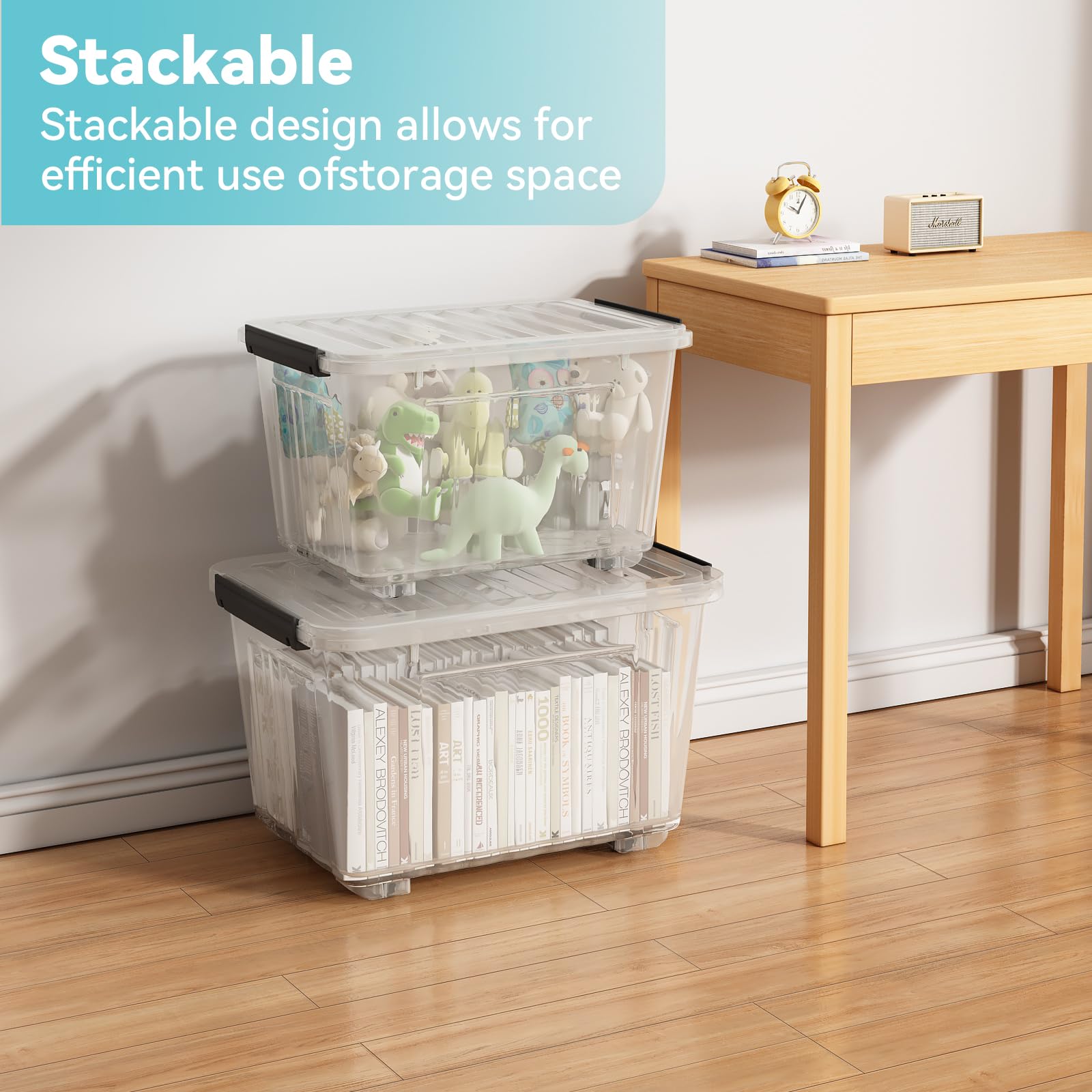 Nazhura 97 Quart Clear Plastic Storage Bin - Stackable & Nestable Storage Box with Secure Latching Lids (4-Pack) - Perfect for Home Organization, Garage Storage, and Moving Supplies