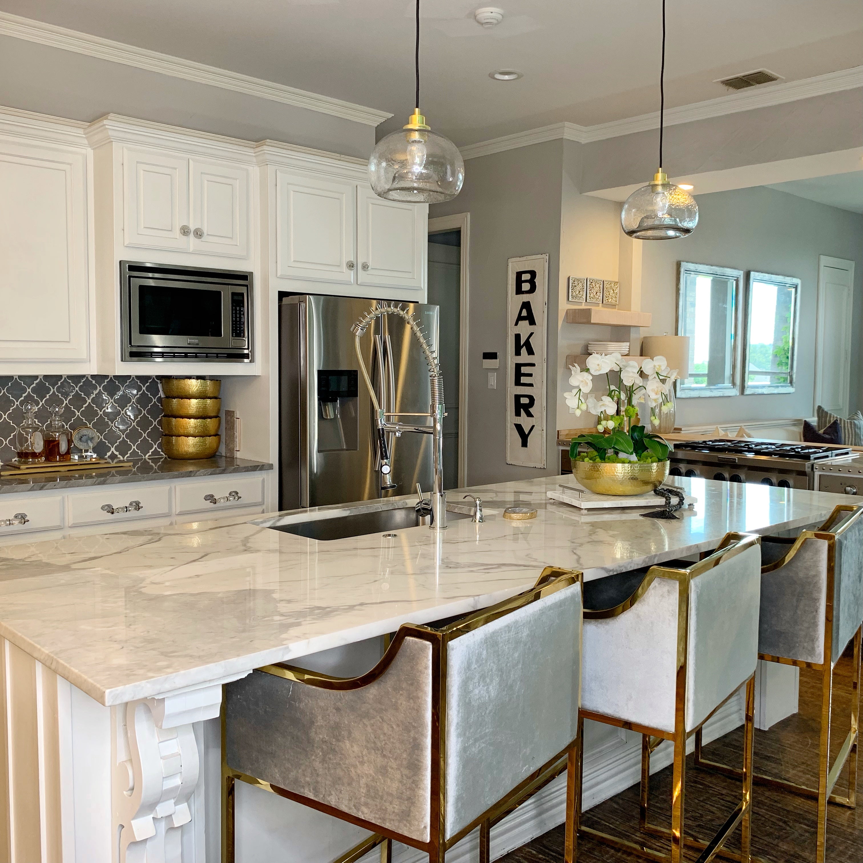 Erin Gold Counter Height Bar Stool in Gray - Modern Kitchen Island & Breakfast Nook Seating for Home & Restaurant Use