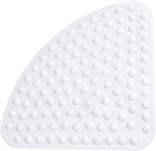 Non-Slip Rubber Shower Mat - 54 x 54cm Anti-Mold Quadrant Bath Mat with Drain Holes for Safety | Perfect for Shower, Bathtub & Bathroom Floor (White)