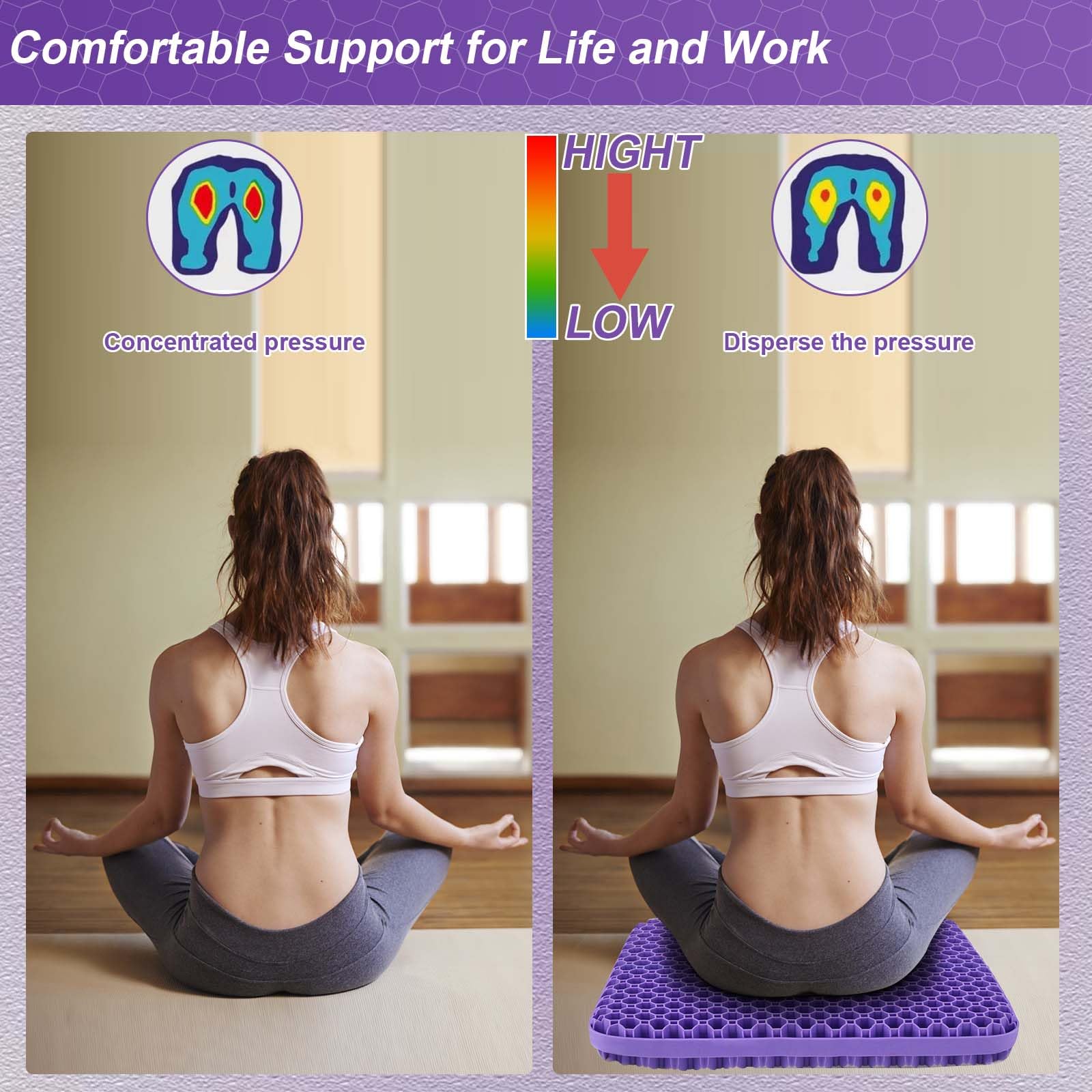 Gel Seat Cushion for Back Pain Relief - Orthopedic Comfort Pad for Sciatica & Tailbone Support (19 Inch) | Ideal for Office Chairs, Car Seats, Wheelchairs & Long Trips | Ergonomic Design for Extended Sitting Comfort