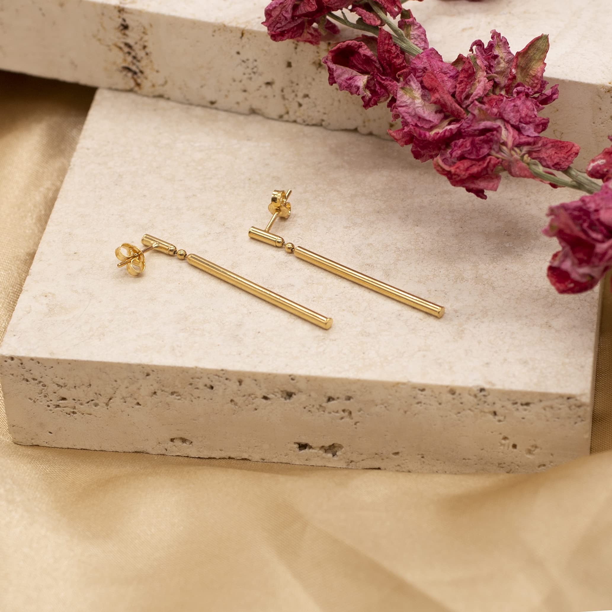 Carissima 9ct Yellow Gold Round Bar Drop Earrings for Women | Elegant Dangle Earrings for Parties, Weddings & Special Occasions