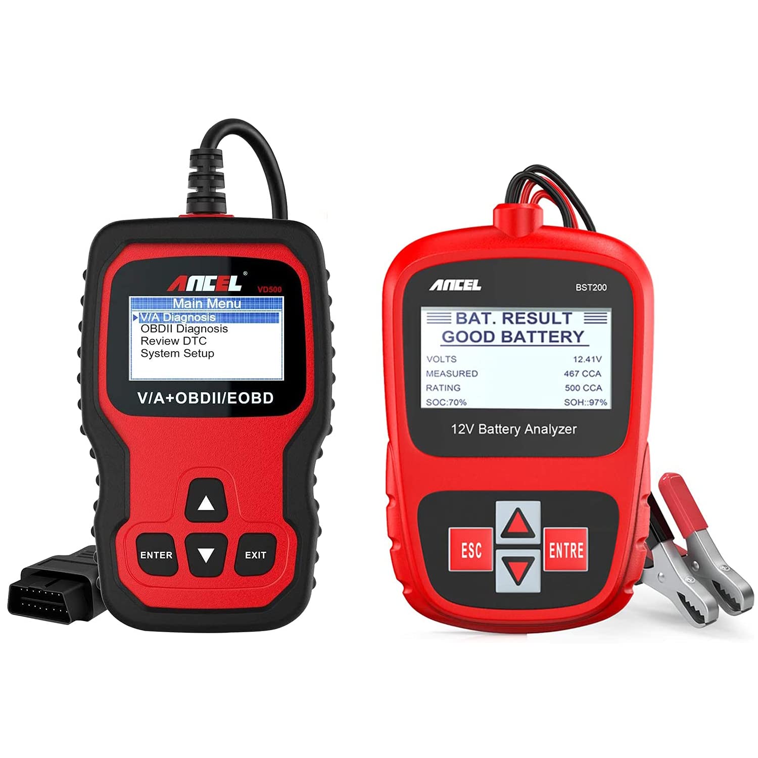 ANCEL VD500 OBD2 Scanner for VW Audi Skoda - VAG Diagnostic Tool with EPB ABS SRS Code Reader, Oil Reset, Throttle Adaptation & Brake Service | ANCEL BST200 12V Battery Tester Included | Perfect for DIY Mechanics & Professional Auto Repair Shops