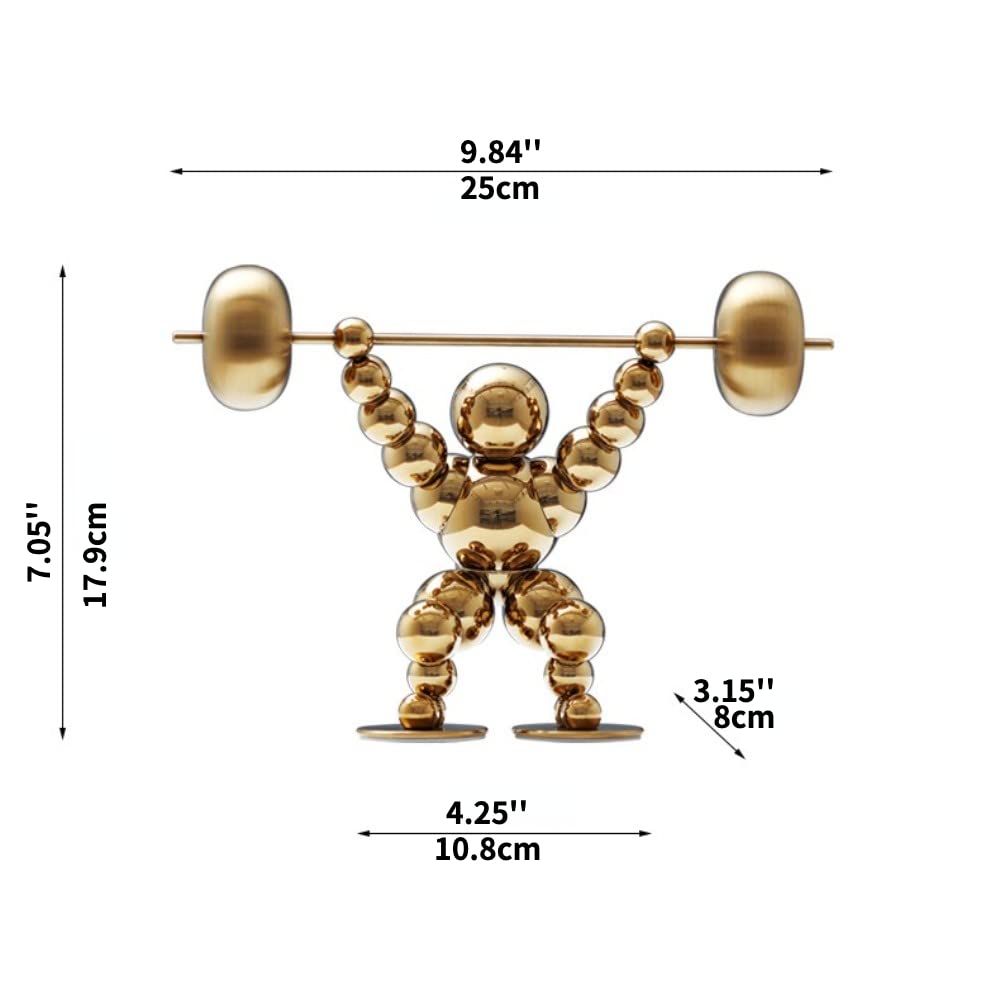 Gold Weightlifting Sculpture - Modern Stainless Steel Office & Gym Decor - Unique Gifts for Bodybuilders & Fitness Enthusiasts - Perfect for Home Gym, Man Cave, or Work Desk Decoration