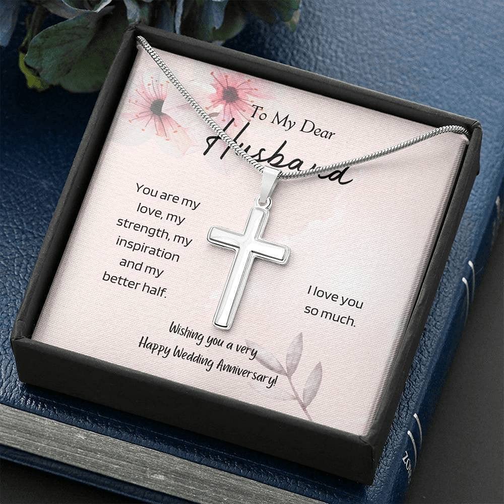 Personalized Cross Necklace for Men - Handcrafted Anniversary Gift for Husband - Wedding Jewelry with Engraved Message - Perfect for Valentine's Day, Birthday & Romantic Occasions