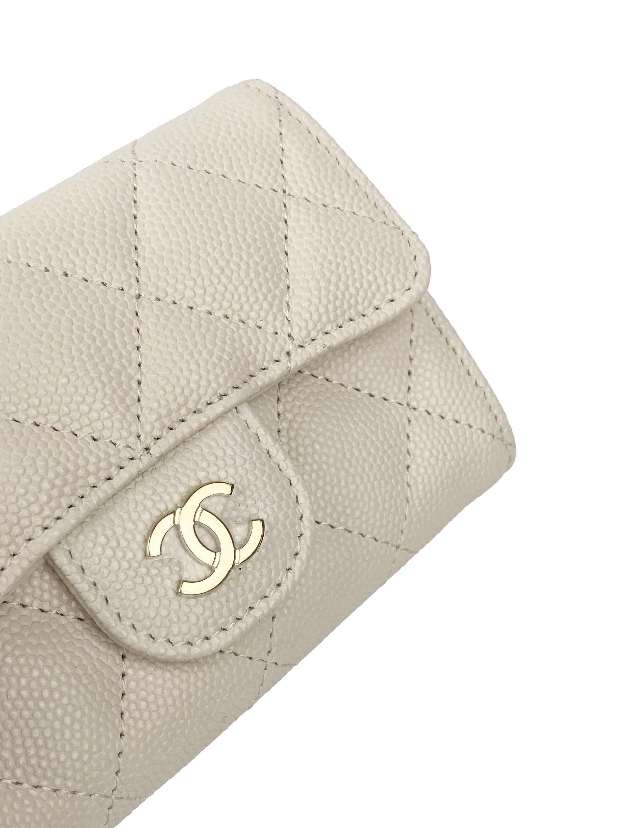 Chanel White Caviar Leather Card Holder - Luxury Compact Wallet for Credit Cards & IDs - Perfect for Everyday Use, Travel & Gifting