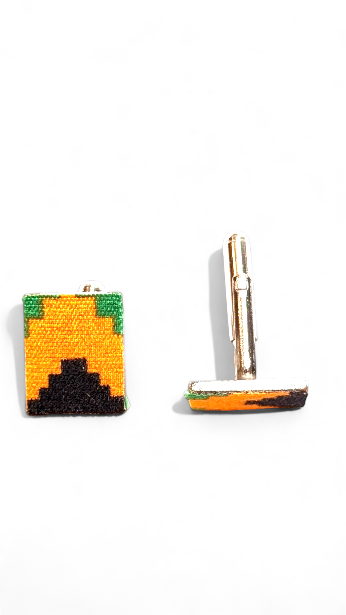 Stylish Silver Plated Rectangular African Kente Print Cufflinks - Multicolor Traditional Ghanaian Design for Men | Perfect for Weddings, Business Attire & Cultural Events