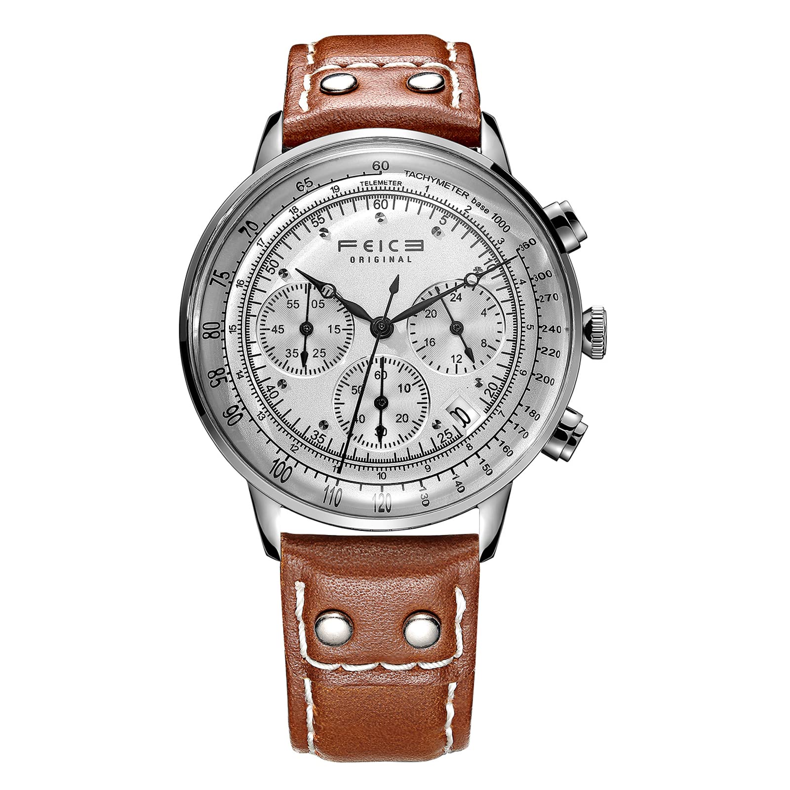 FEICE Men's Chronograph Watch - Japanese Quartz Movement, Leather Strap, Stopwatch Function | Perfect for Business, Casual & Outdoor Activities