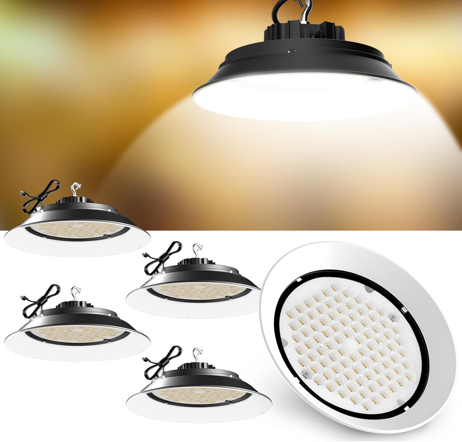 165W UFO LED High Bay Light with Reflector - 200x1W LED Chips, 24,750LM, 120° Beam Angle, AC100-277V - Durable & Energy-Efficient for Warehouses, Factories & Commercial Spaces