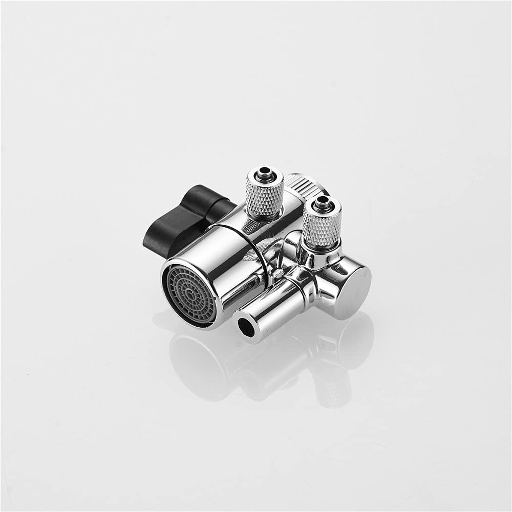 **2-Way Chrome Faucet Splitter with Diverter Valve - 1/4 inch Push-On Tubing Adapter for Sink Water Filter | Above Counter Kitchen Faucet Replacement Part | Perfect for Clean Drinking Water & Multi-Tasking**
