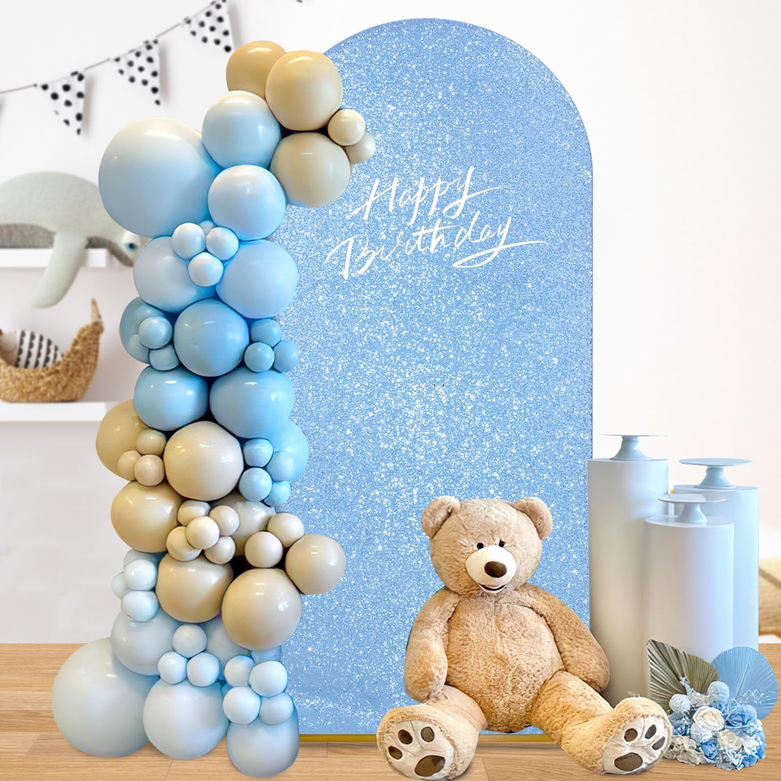 6FT Glitter Wedding Arch Backdrop - Baby Blue Spandex Cover for Party & Banquet Decor