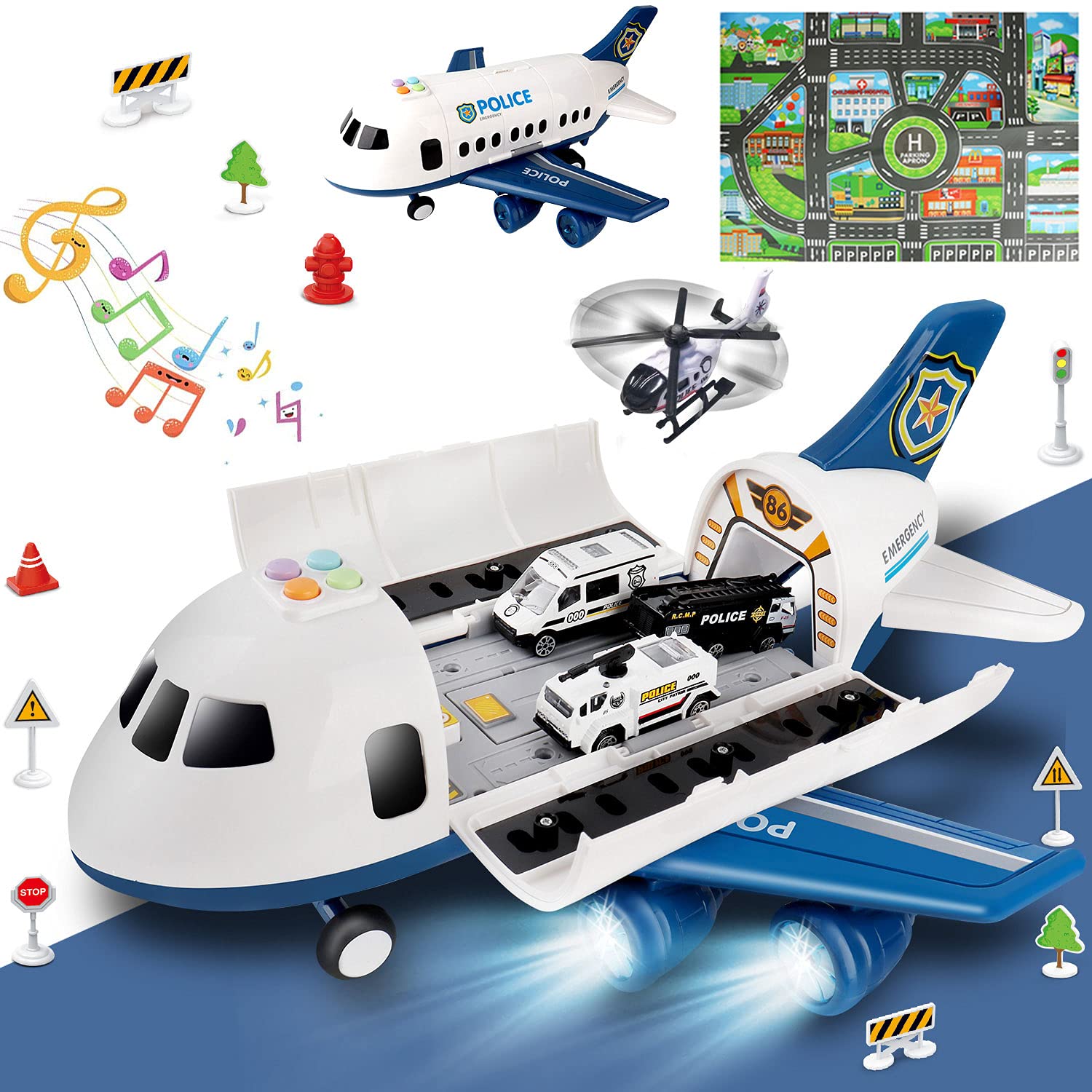 Dwi Dowellin 20-in-1 Toddler Carrier Vehicle Toy Set - Airplane, Police Car & Transport Truck for Kids Ages 2-7 | STEM Learning Toys for Boys & Girls | Perfect for Pretend Play, Birthday Gifts & Daycare Activities