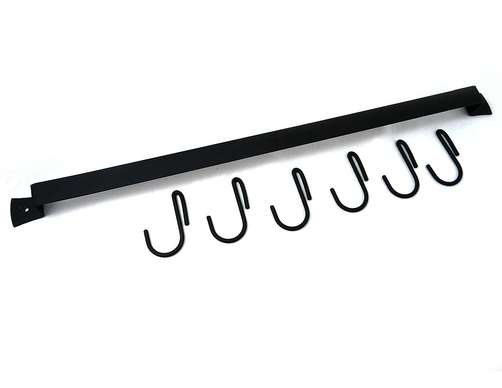 Wall-Mounted Wrought Iron Mug Rack 24 Inch with 6 Cup Hooks - Handcrafted in USA - Perfect for Kitchen, Coffee Bar & Home Organization