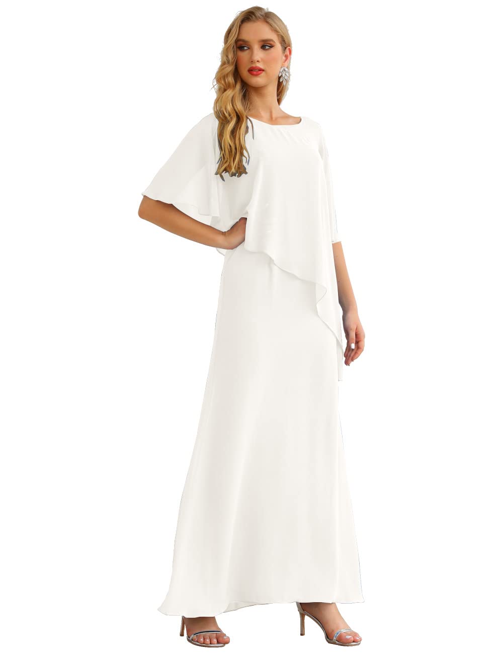 Elegant Chiffon Mother of The Bride Dress with Ruffled Cape - Formal Evening Gown for Weddings & Special Occasions - Ivory Size 16 - Perfect for Wedding Ceremonies, Receptions & Black Tie Events