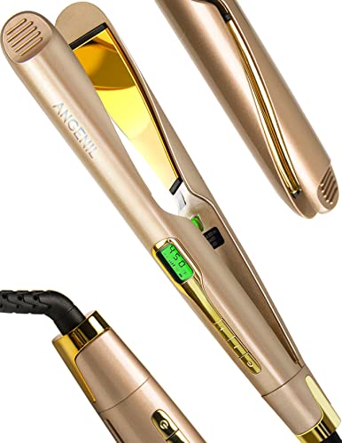 **ANGENIL Dual Voltage 2-in-1 Hair Straightener & Curler - Titanium Flat Iron with LCD Display for Straight, Wavy & Curly Hair - Perfect for Travel, Home & Salon Styling**