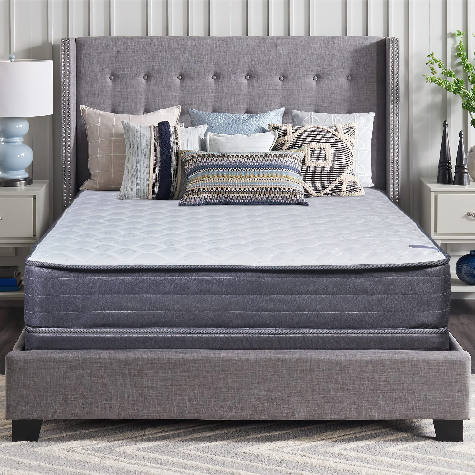 8-Inch Gentle Firm Supportive Yet Comfortable Innerspring Mattress with Wood Box Spring Foundation Set - Full Size Bed for Back Pain Relief & Pressure Point Support, Perfect for Guest Rooms, Dorms, and Small Bedrooms