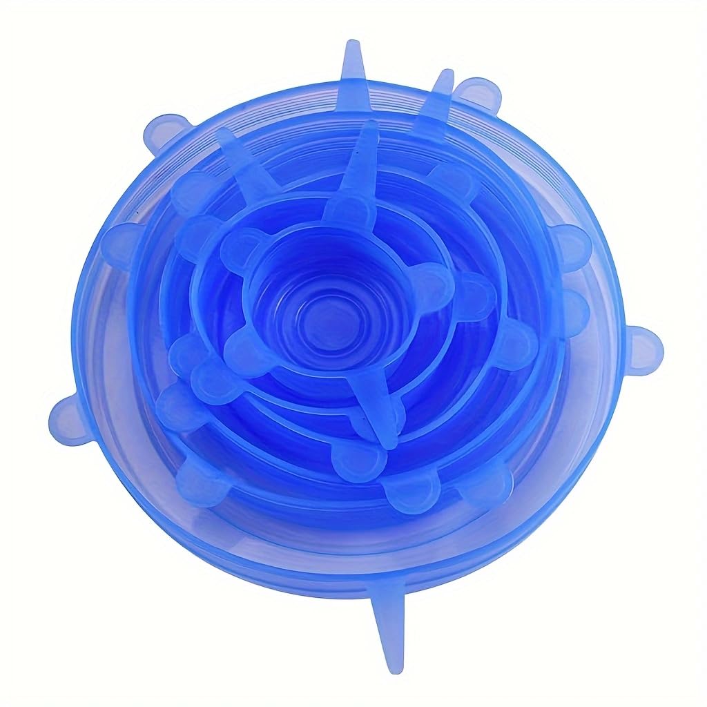 Stretch Silicone Lids Set of 6 - Reusable Food Storage Covers for Bowls, Containers & Fresh Produce - BPA-Free Elastic Lids for Meal Prep & Leftovers (Blue) - Perfect for Kitchen Organization & Food Preservation