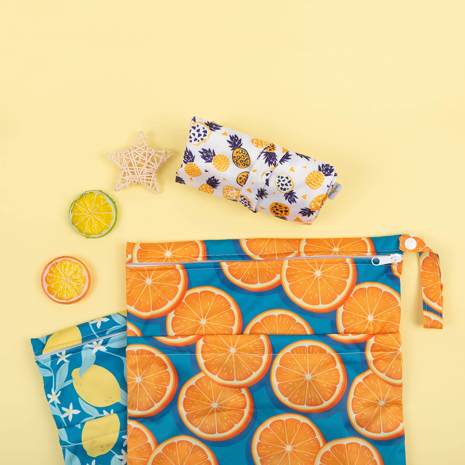 Babygoal Wet Dry Bags for Diapers - Reusable Waterproof Travel Organizer for Baby Clothes, Swimsuits & Wet Items - 3 Pack with Dual Zippered Pockets - Perfect for Nursery, Beach, Pool, Gym & Daycare Use