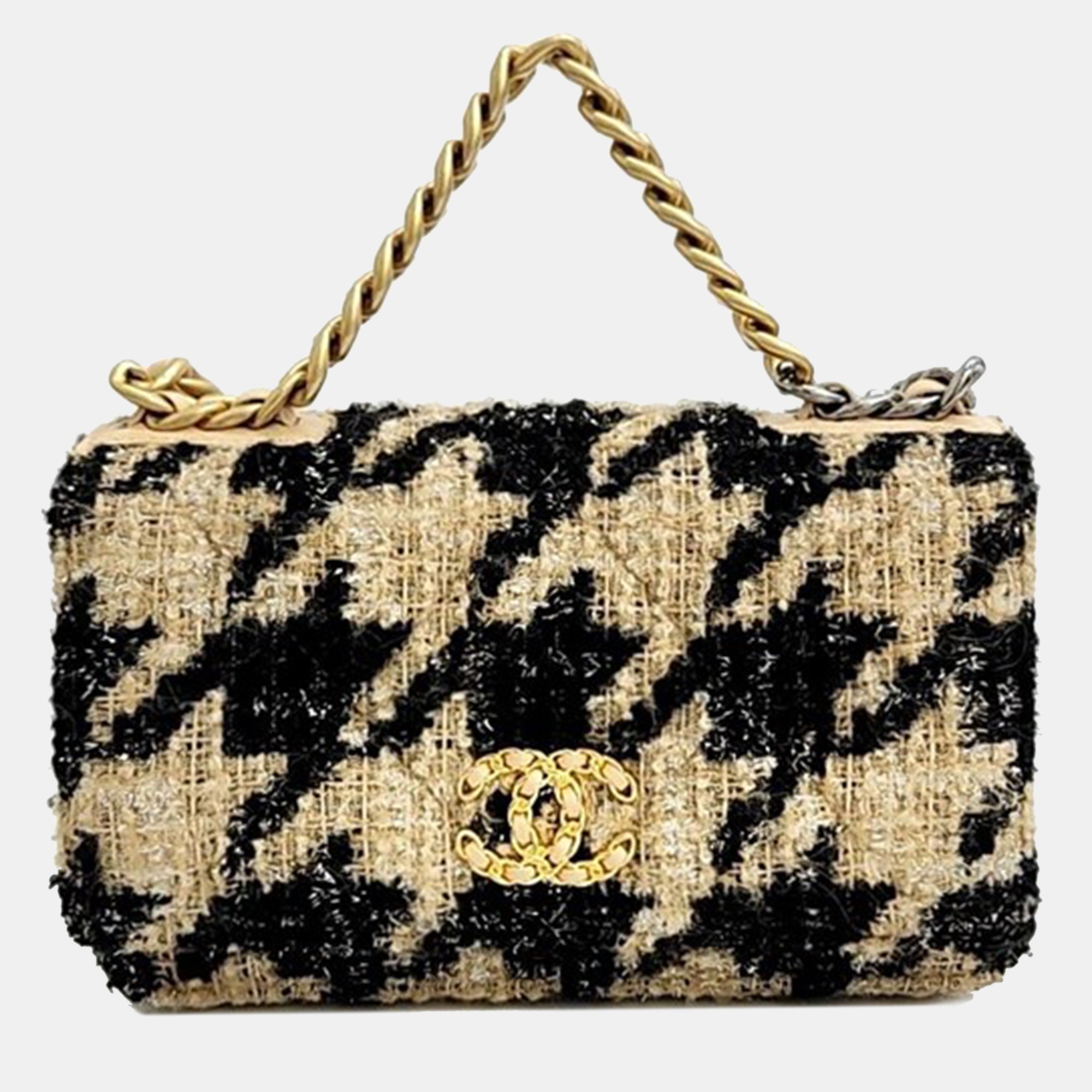 Stylish Beige & Black Tweed 19 WOC Crossbody Bag for Women | Fashionable Shoulder Bag for Daily Use, Work, and Evening Out