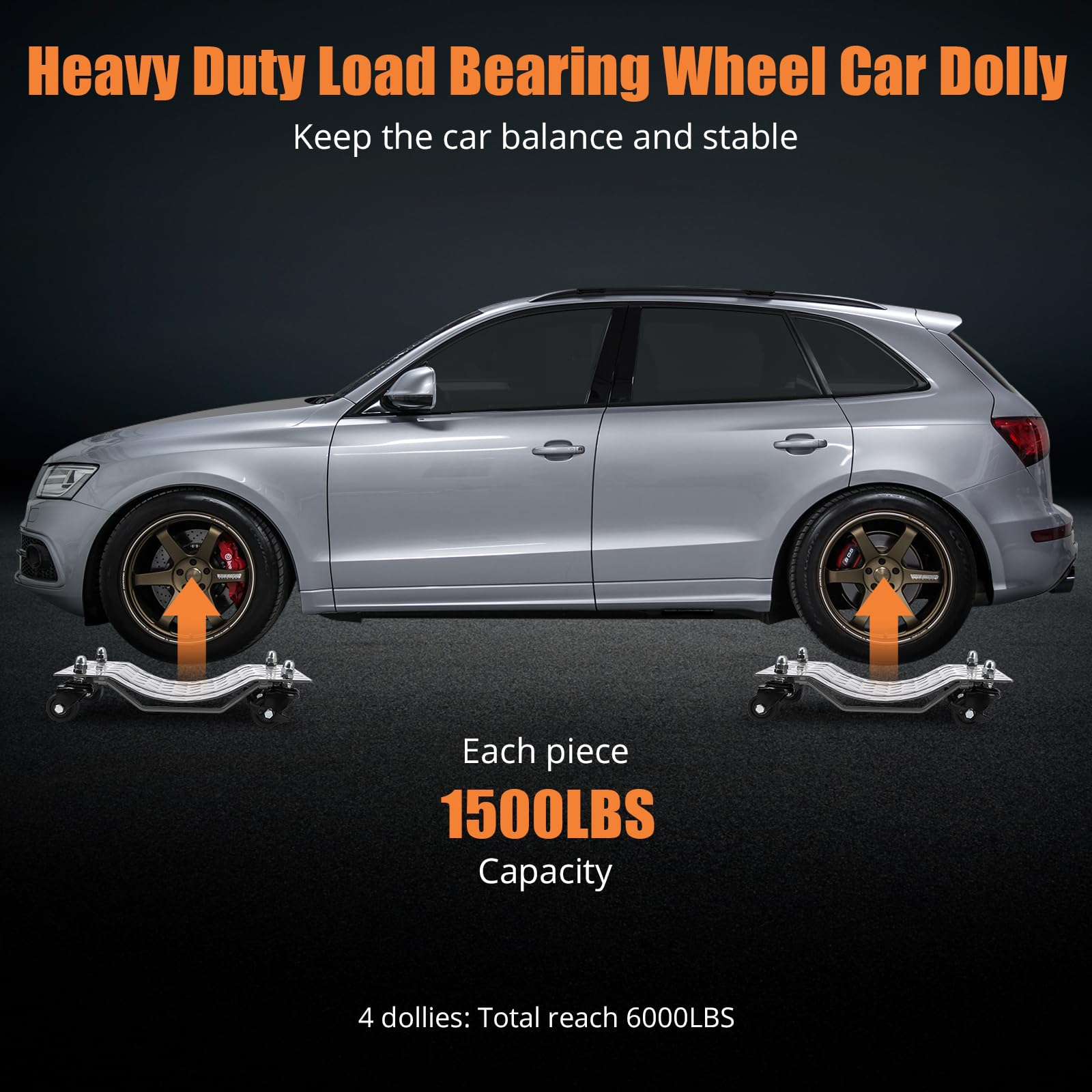 Upgraded Towallmark 4-Pack Car Dolly with Nylon Wheels - 6000lbs Capacity, 360° Rotating Vehicle Wheel Dollies for Moving Cars, Trucks, Trailers & Motorcycles (Silver) - Perfect for Garage Storage, Auto Repair Shops & Vehicle Maintenance