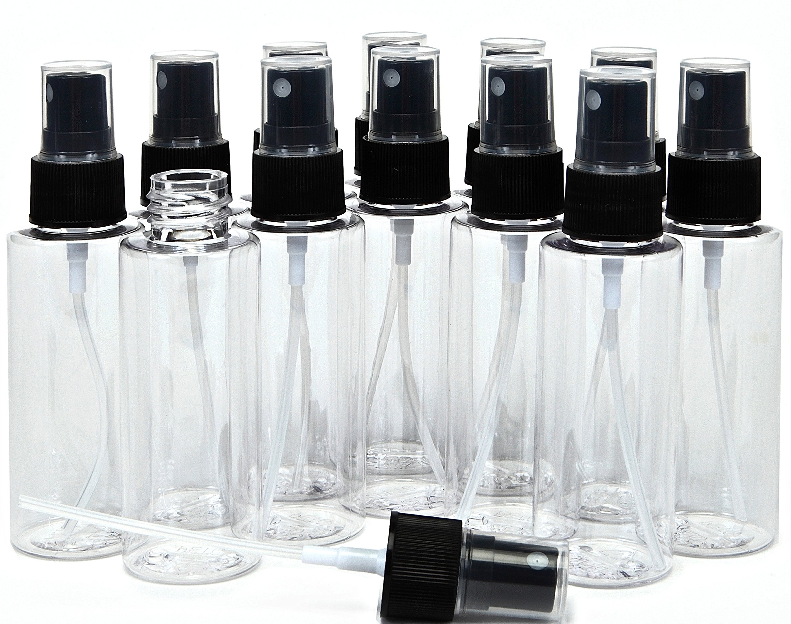 Vivaplex 12-Pack Clear 2 oz Plastic Bottles with Black Fine Mist Sprayers - Perfect for Travel, DIY Beauty, and Essential Oil Storage