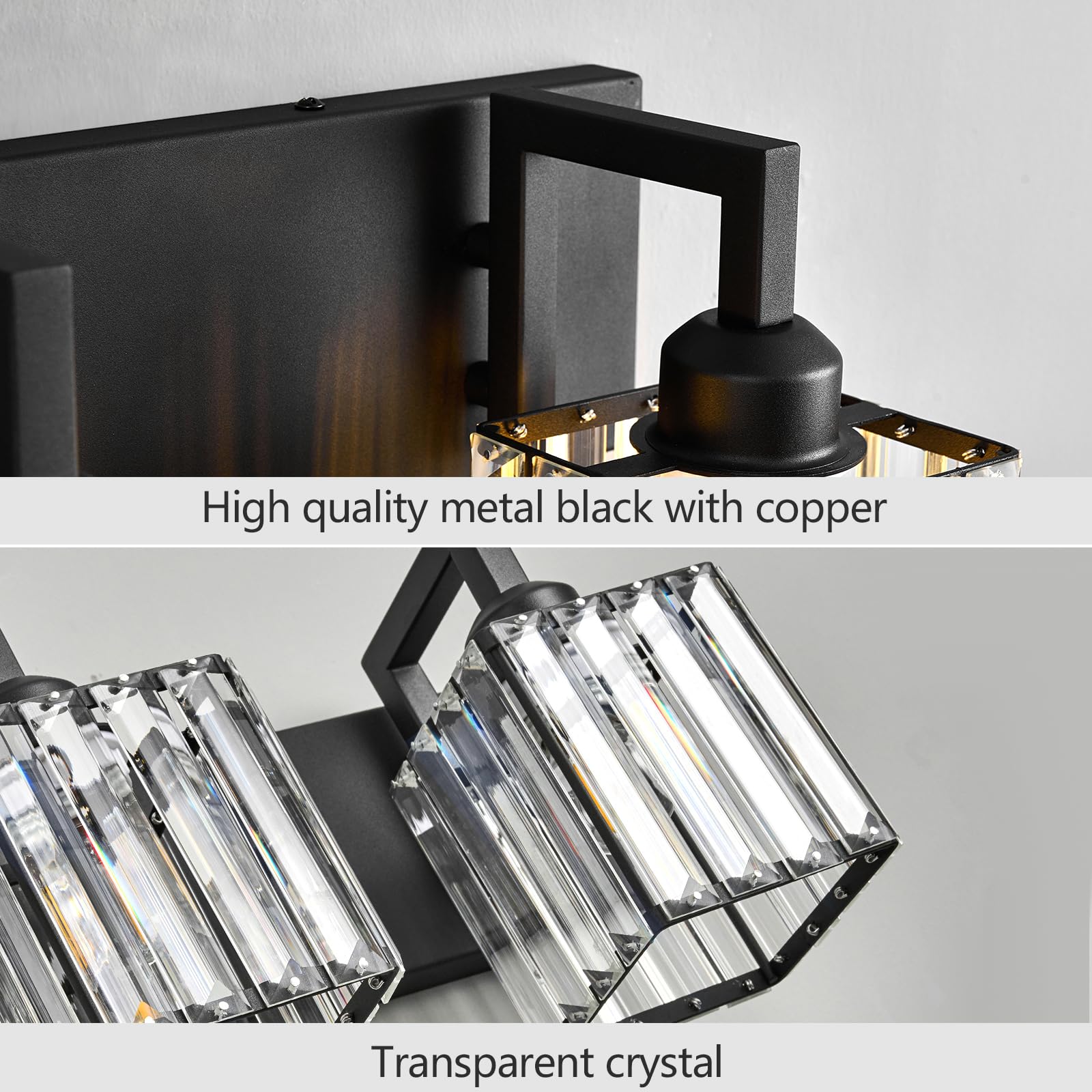 Modern Black Crystal Bathroom Vanity Light - 6-Lights Wall Lamp for Elegant Bathrooms