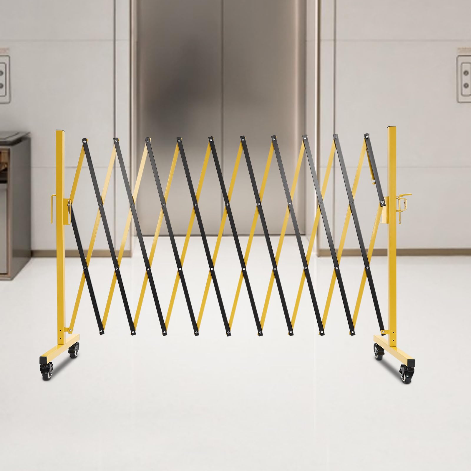 Foldable Industrial Expandable Metal Barricade - Adjustable Safety Barrier Gate with Wheels, Portable Traffic Fence (Yellow & Black, Expands to 11 Feet) - Ideal for Crowd Control, Construction Sites & Event Safety Management