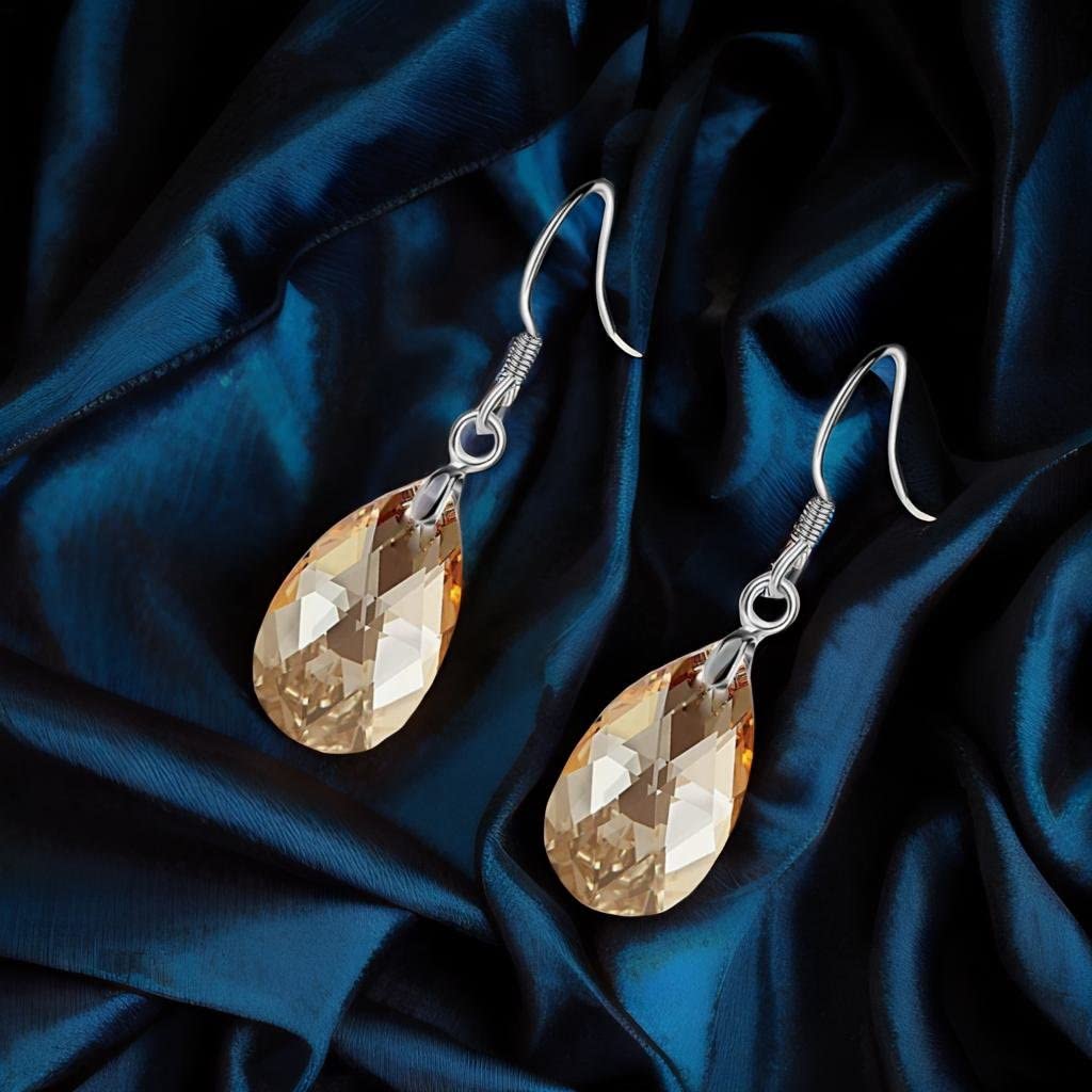 Austrian Crystal Teardrop Dangle Earrings for Women - 925 Sterling Silver Hook Hypoallergenic Jewelry - Perfect for Weddings, Parties & Special Occasions