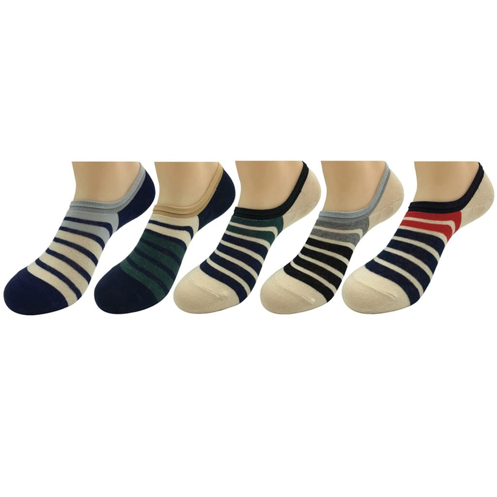 5 Pairs Men's Cotton Ankle Socks - Invisible Low Cut Boat Socks for Men (One Size, Assorted Colors) - Perfect for Dress Shoes, Loafers & Casual Wear