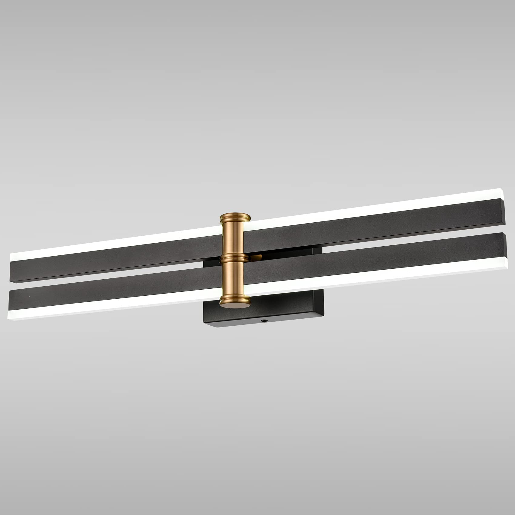 Modern 24inch LED Bathroom Vanity Light - Black & Gold Aluminum Frame with Frosted Acrylic - Up/Down Wall Lighting Fixture - 5500K White Light - Perfect for Mirror Illumination & Contemporary Bathroom Decor
