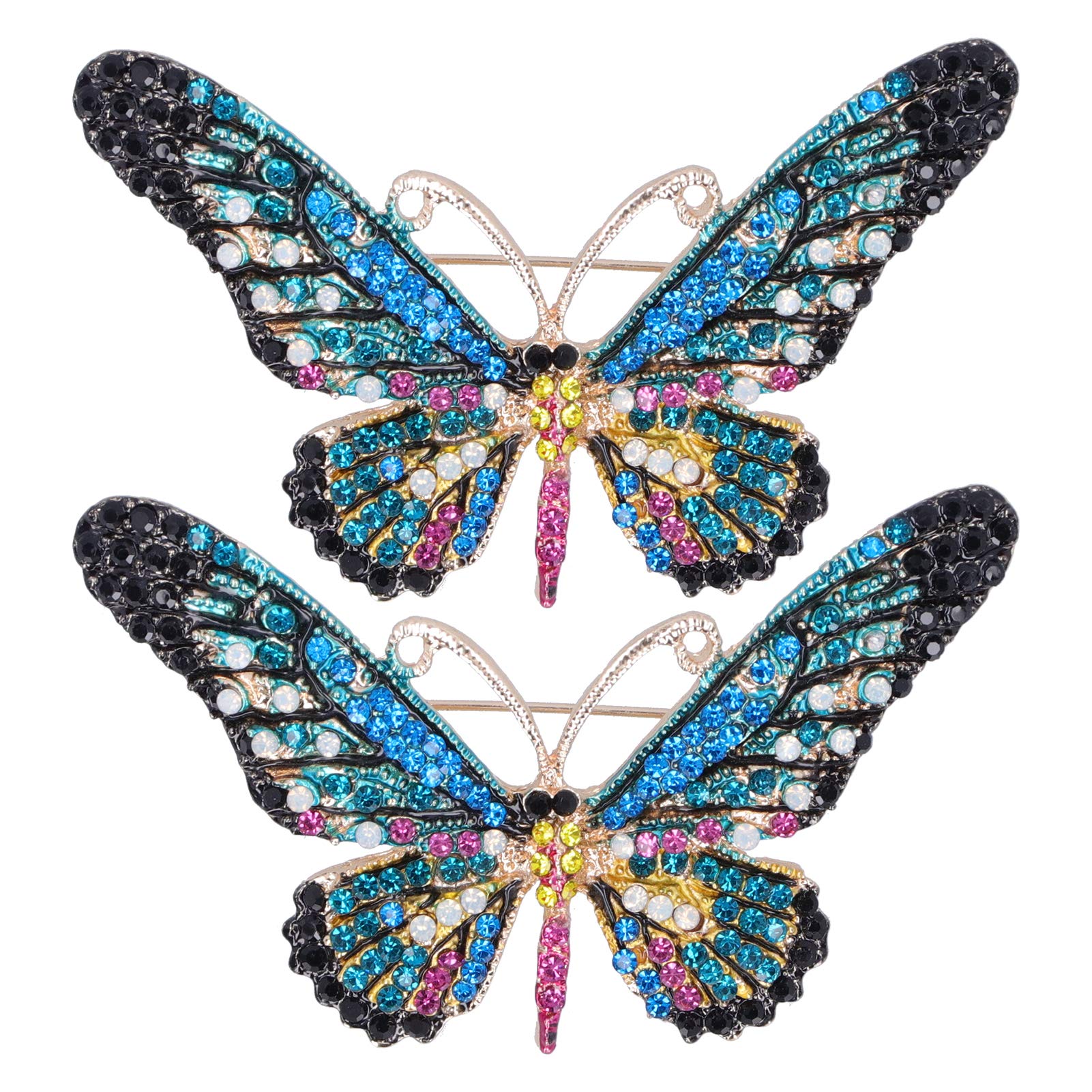 Elegant Butterfly Brooch Set - 2PCS Fashionable Women's Clothing Accessories for Business & Trade Fairs (Blue) - Perfect Gift for Professional Women, Office Wear & Special Occasions