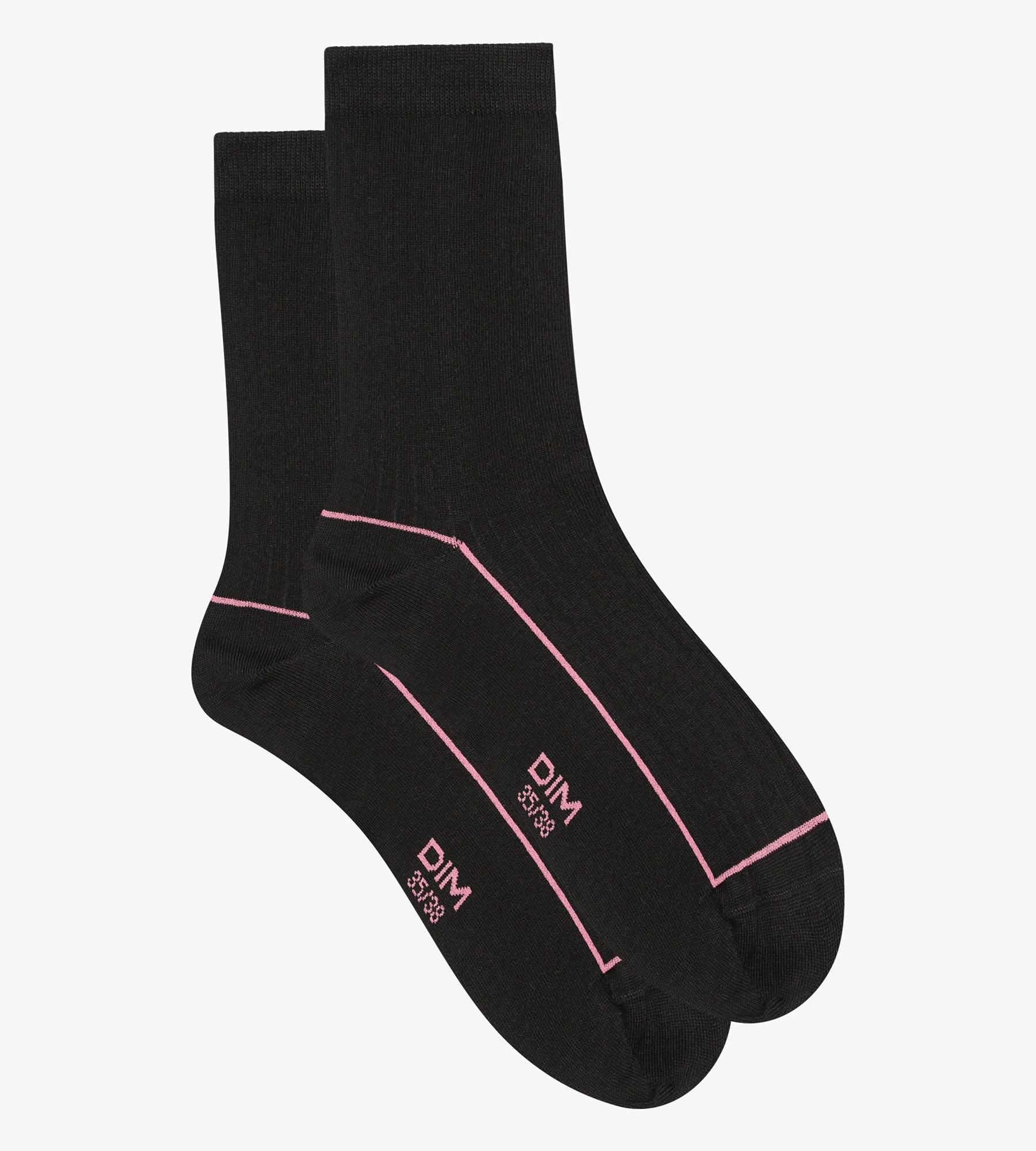 Women's Ribbed Cotton Socks Black with Colored Trim - Soft & Breathable for Everyday Wear, Workouts & Casual Outfits