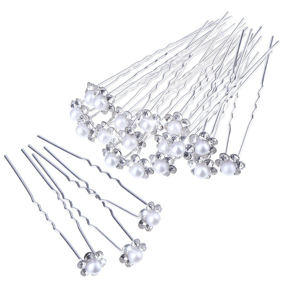 20-Pack White Pearl Hair Clips for Bridal Wedding & Parties