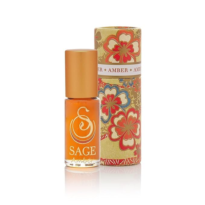 Sage Amber Perfume Oil Roll-On - 1/8 oz Vegan & Cruelty-Free with Earthy Scent of Amber, Blood Orange & Musk | Natural Fragrance for Women & Men, Daily Wear & Special Occasions