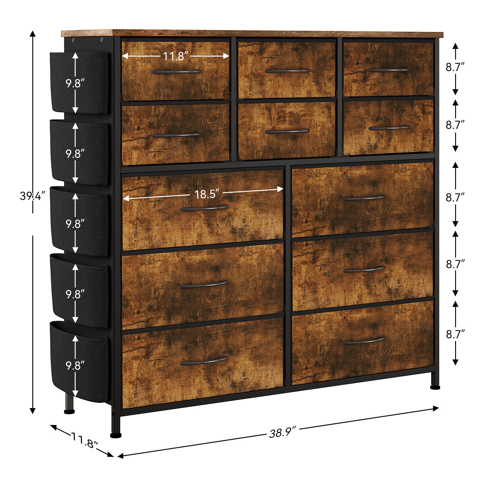 GARVEE 12-Drawer Fabric Dresser Organizer - Sturdy Steel Frame with Multi-Size Drawers, Easy Assembly, Rustic Brown - Perfect for Bedroom Closet, Nursery Storage & Small Space Organization