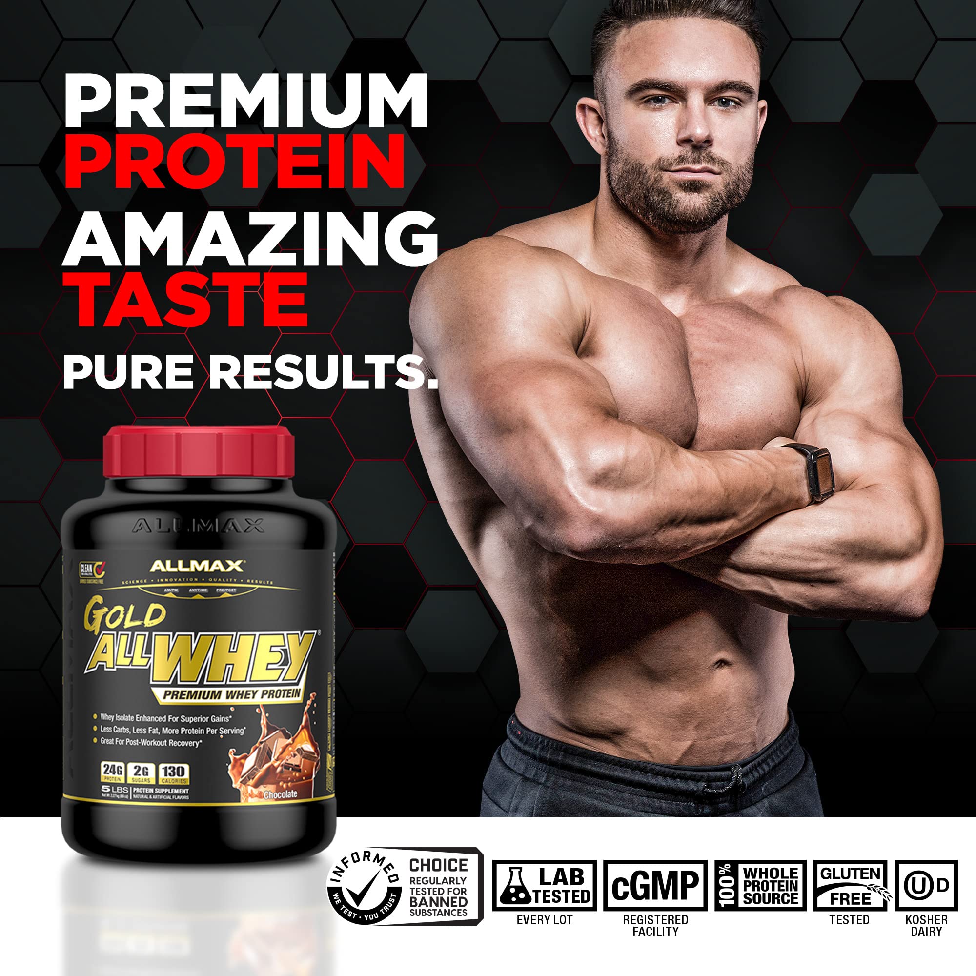 ALLMAX Nutrition Gold ALLWHEY Whey Protein Powder - French Vanilla Flavor, 2 lb (24g Protein Per Scoop) | Gluten Free, Low Carb & Low Sugar | 30 Servings | Ideal for Post-Workout Recovery & Muscle Building