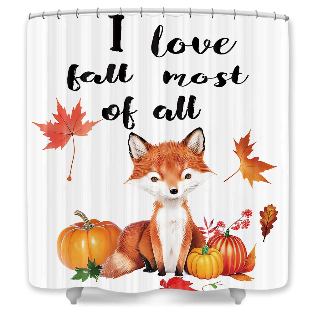 JAWO Autumn Fox Shower Curtain - Cute Woodland Animal Design with Fall Leaves, 72x72 Inches, Black & Red Bathroom Decor for Cozy Seasonal Vibes | Perfect for Farmhouse, Rustic, or Kids' Bathroom Theme