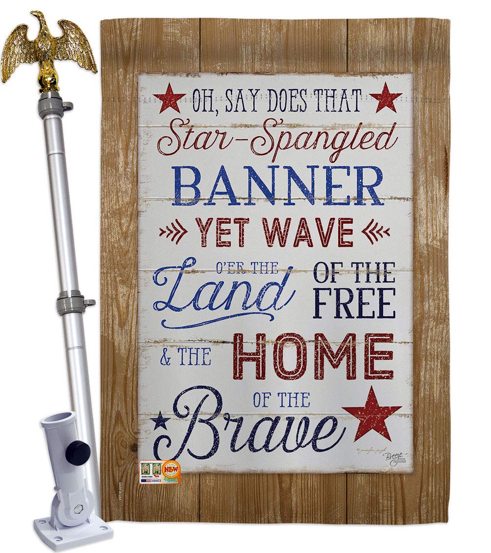 Patriotic Americana House Flag Set 28x40in w/Flagpole for Outdoor Decor