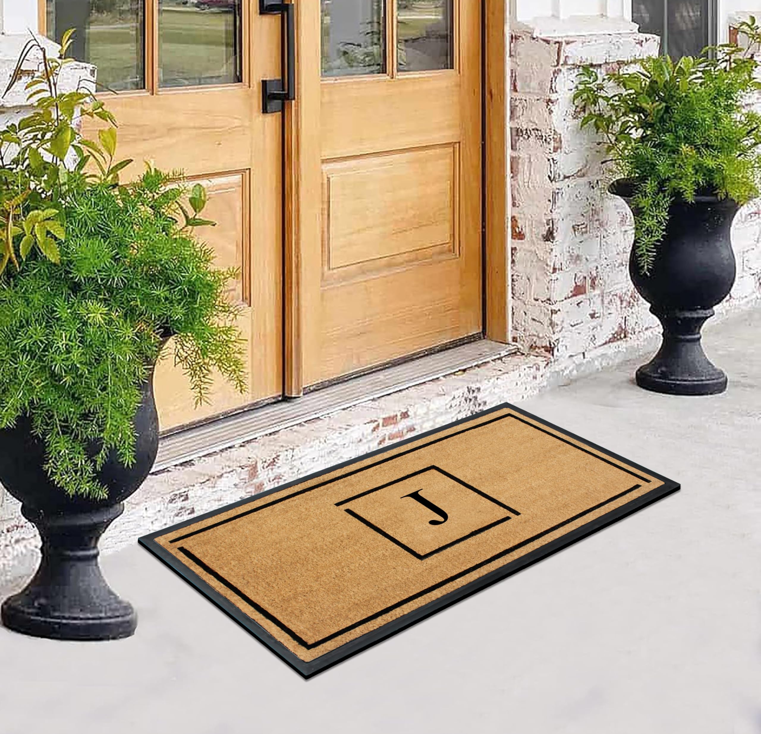 Premium Natural Coir Monogrammed Door Mat 24x48 - Durable Anti-Shed Front Entrance Mat for Home & Office - Heavy Duty Low Profile Easy Clean Porch Welcome Mat - Perfect for High Traffic Areas, Muddy Shoes & Seasonal Decor