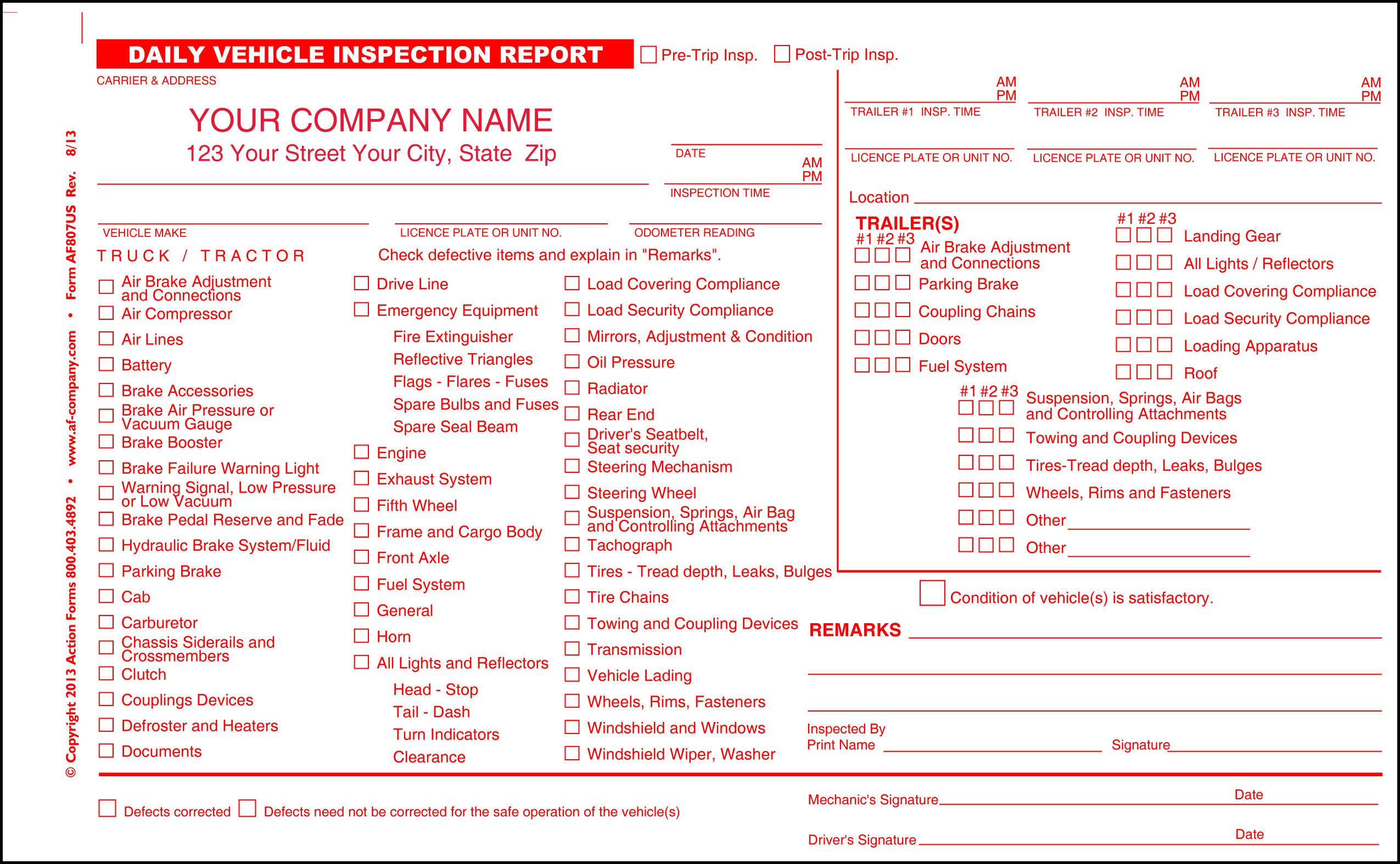 Daily Vehicle Inspection Report - 2 Copy Duplicate Form, Personalized (25 Books) - Perfect for Trucking, Fleet Management & DOT Compliance