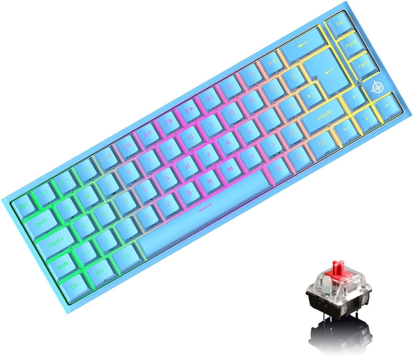 LexonElec 60% RGB Mechanical Gaming Keyboard - Compact 68-Key with Red Switches for PC/MAC/PS4 Gamers & Office Use