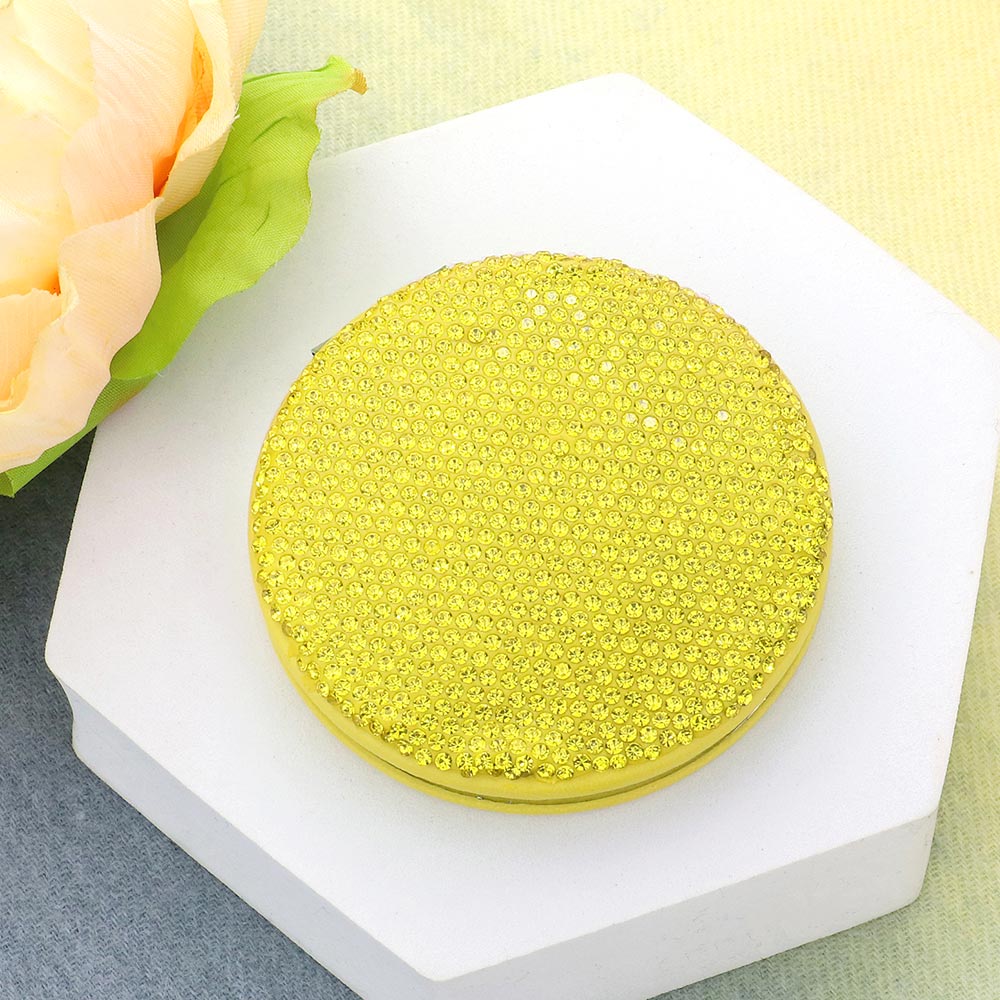 Sparkly Rhinestone Round Compact Mirror with Bling - Portable Makeup Mirror for Women & Girls - Perfect for Travel, Purse, and Vanity Use
