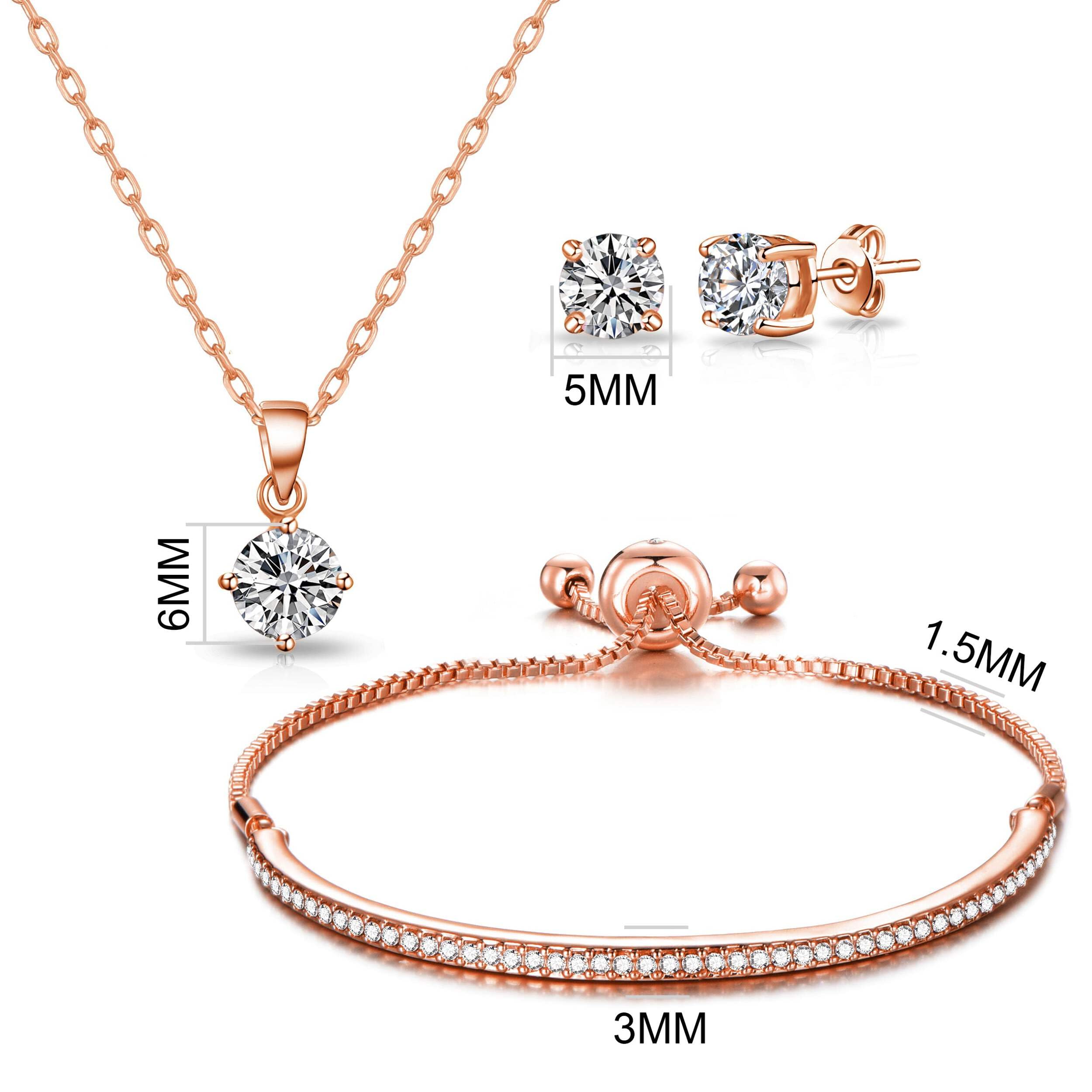 Philip Jones Rose Gold Plated Zircondia® Crystal Friendship Jewelry Set - Perfect Gift for Best Friends, Anniversaries & Special Occasions